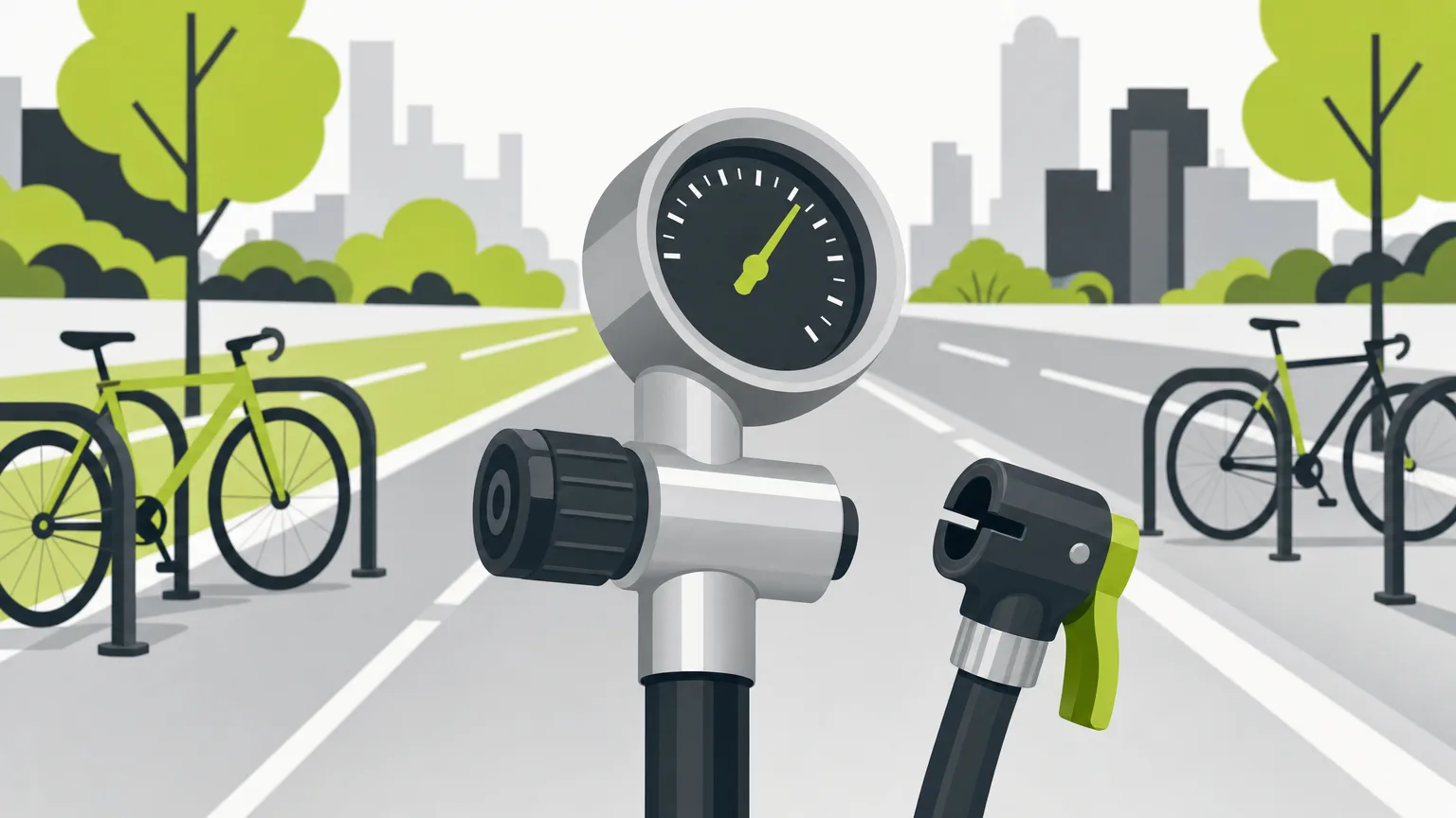 Manomètre et embout universel d'une pompe à vélo en libre-service