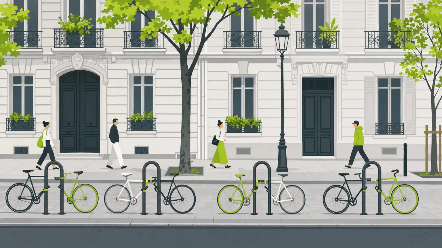 Arceaux vélo sur un trottoir parisien, places de stationnement vélo du Plan vélo Paris